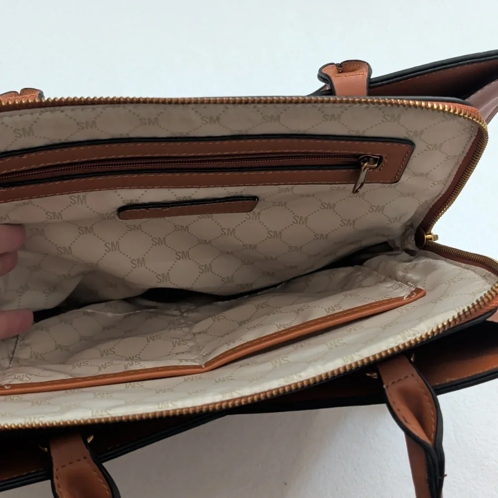 NWT Steve Madden Classic Cognac Whiskey Satchel with Gold Accents